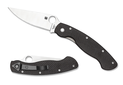 The Military  Model Carbon Fiber 52100 Sprint Run  Knife shown opened and closed.